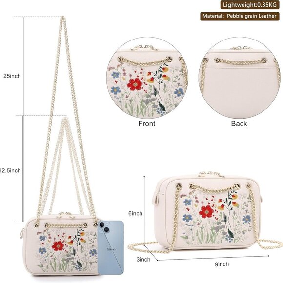 Convertible Leather Crossbody Bag for Women - Floral Design & RFID Protection - Picture 3 of 9